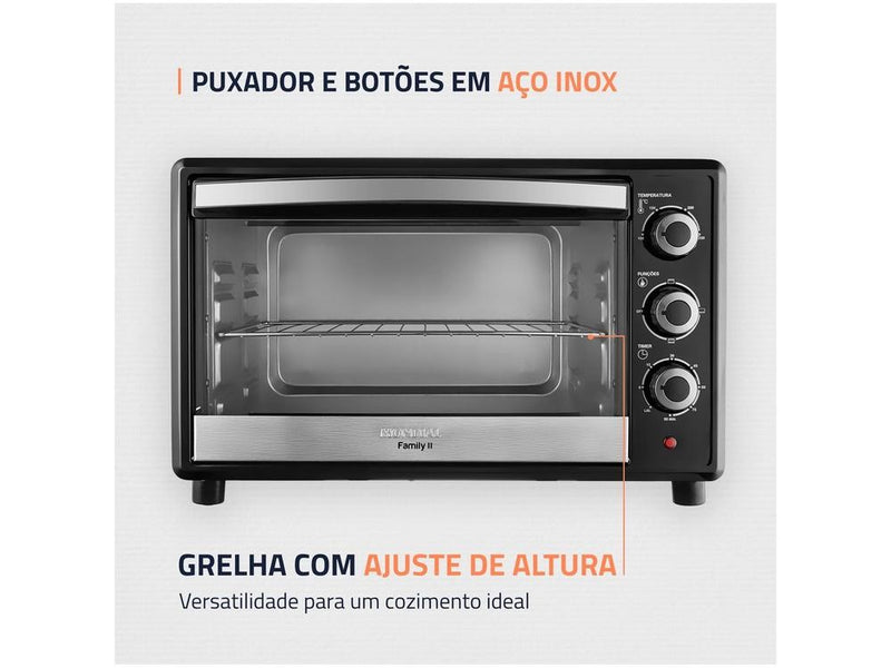 Forno Elétrico de Bancada Mondial Multifuncional 42L Preto e Prata Grand Family