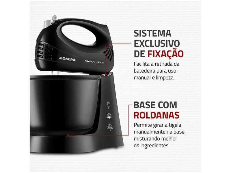Batedeira Mondial Preta 400W Prática B-44-B - 220V
