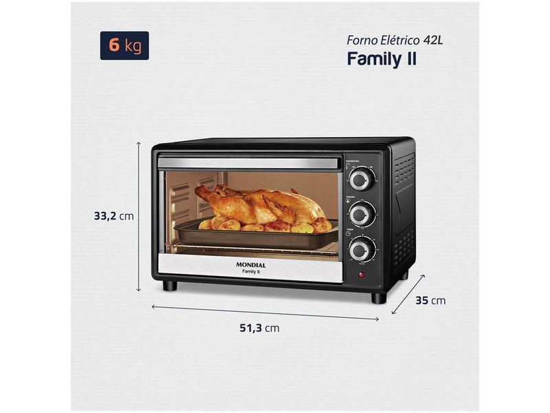 Forno Elétrico de Bancada Mondial Multifuncional 42L Preto e Prata Grand Family