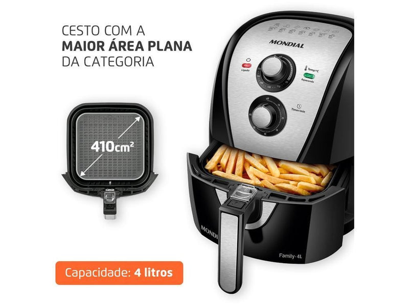 Fritadeira Elétrica sem Óleo/Air Fryer Mondial Family AFN-40-BI Preto 4L com Tim