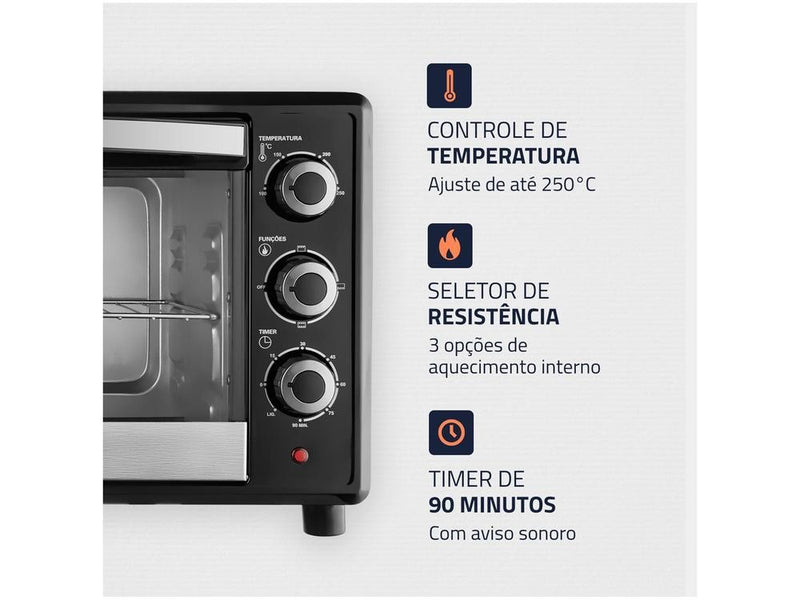 Forno Elétrico de Bancada Mondial Multifuncional 42L Preto e Prata Grand Family