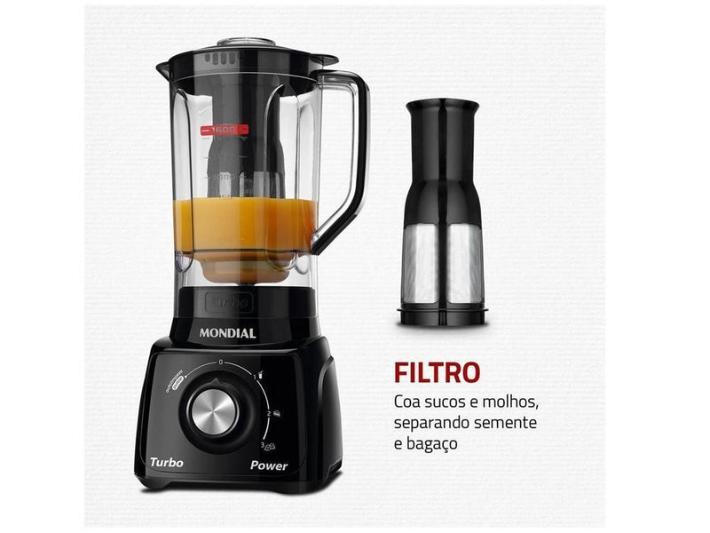 Liquidificador Mondial Turbo Power L-99 FB Preto com Filtro 3 Velocidades 550W -