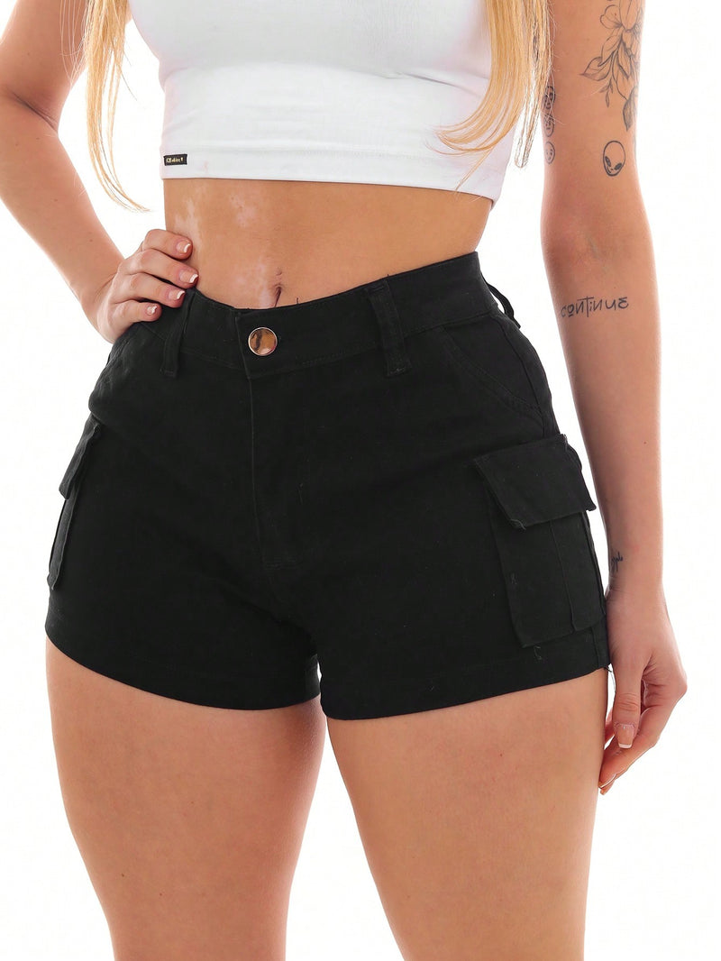 Urban Chic – Shorts Sarja Cargo Feminino Black Trend