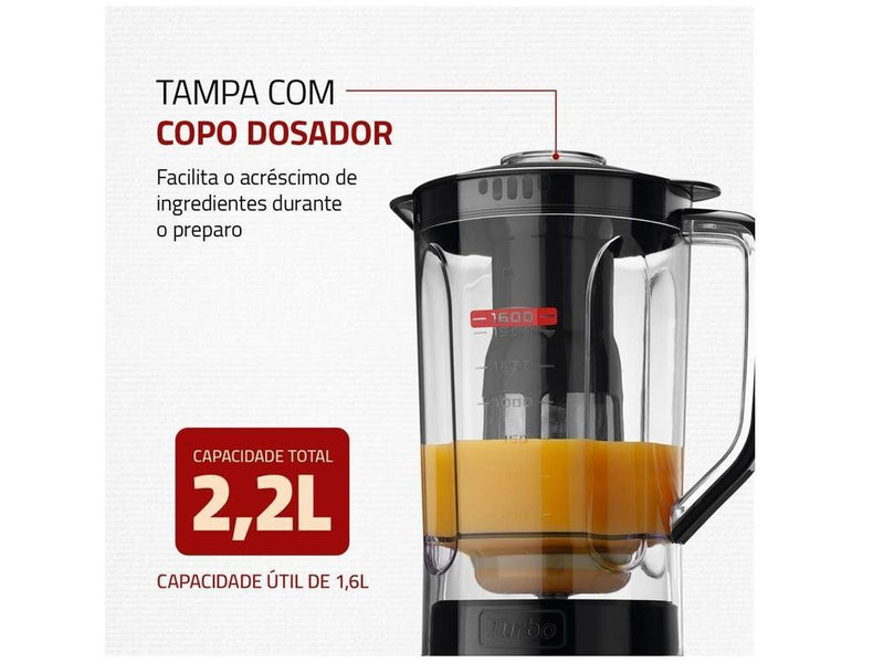 Liquidificador Mondial Turbo Power L-99 FB Preto com Filtro 3 Velocidades 550W -