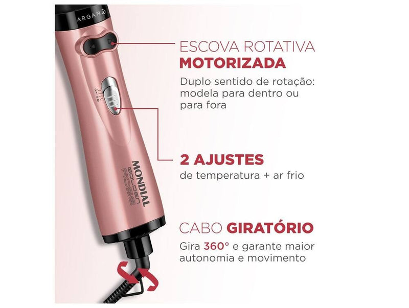 Escova Rotativa Mondial Golden Rose ER-12-GR 1000W Cerâmica com Argan - 110V