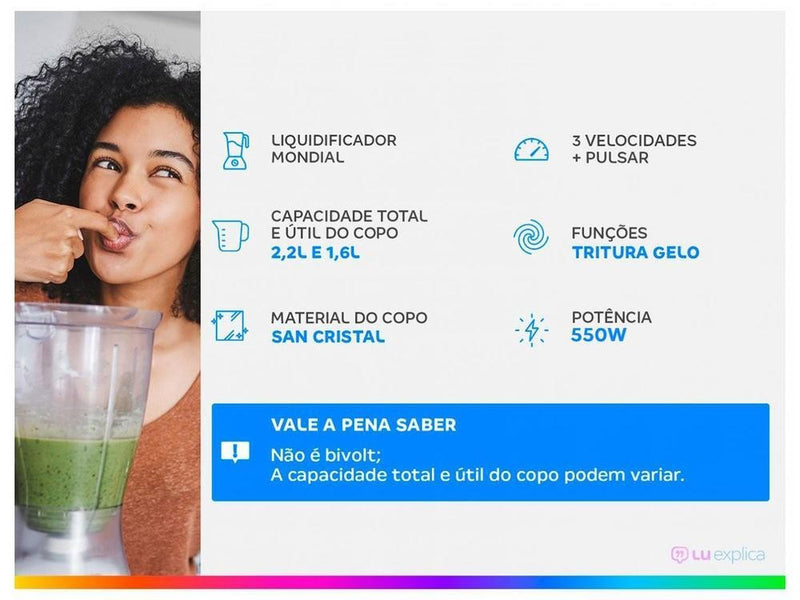 Liquidificador Mondial Turbo Power L-99 FB Preto com Filtro 3 Velocidades 550W -