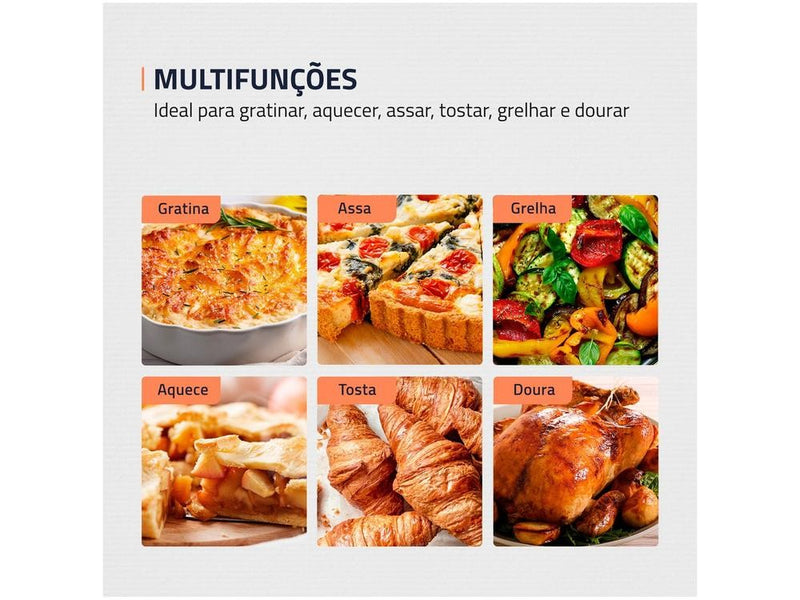 Forno Elétrico de Bancada Mondial Multifuncional 42L Preto e Prata Grand Family